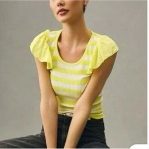 Anthropologie T.La Flutter-Sleeve Stripe Tee